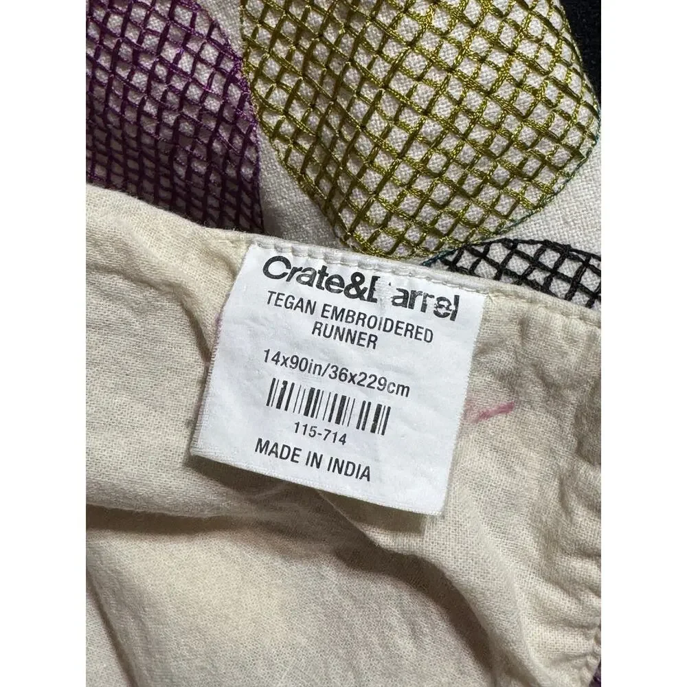 Crate + Barrel Tegan Embroidered Circles Rainbow Table Runner 14x90 in